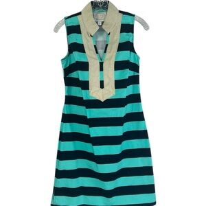 STS Sail to Sable Blue Teal Striped Sleeveless Shift Dress Women SZ SMALL Preppy